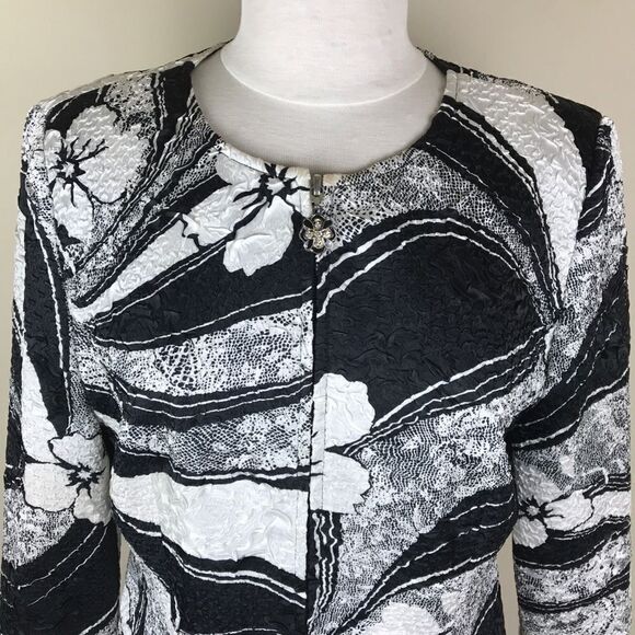 Joseph Ribkoff Black White Crinkle Jacket Size 8 - Picture 3 of 8
